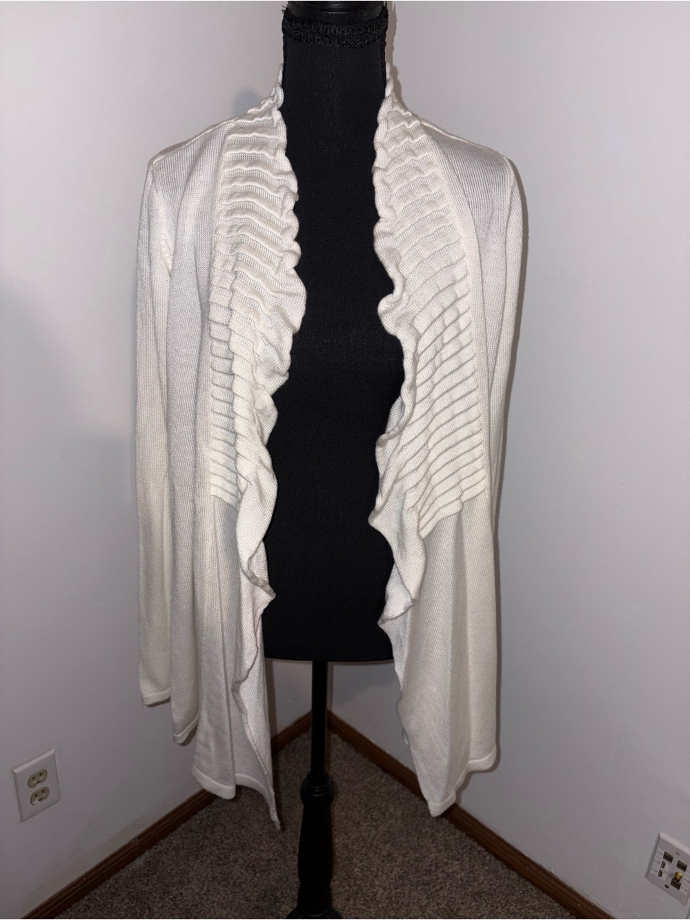 new directions Ivory Ruffle Open-Front Cardigan